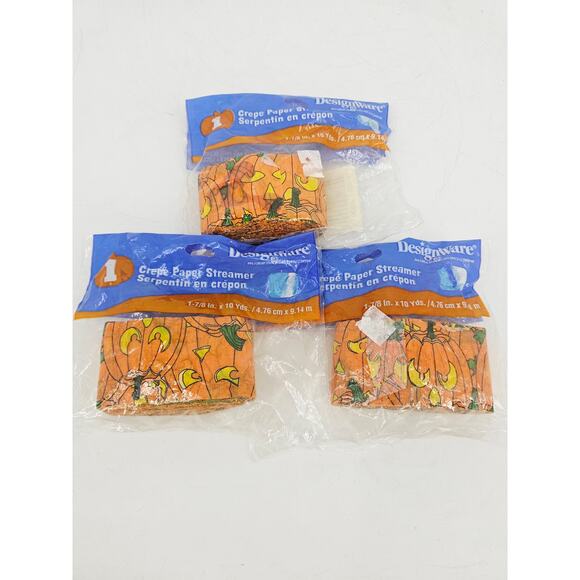 Vintage 1990s Halloween Crepe Paper Streamer Jack-o-Lantern JOL Pumpkin Lot of 3 - Picture 1 of 6
